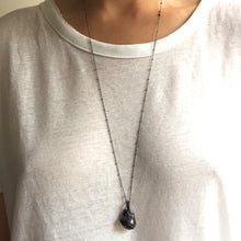 Load image into Gallery viewer, Long Blackened Sterling Silver Necklace with Black Baroque Pearl Pendant