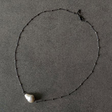 Load image into Gallery viewer, The Petite Collection Blackened Sterling Silver Necklace with Fixed White Baroque Pearl