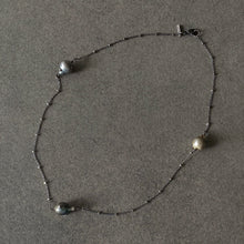 Load image into Gallery viewer, The Petite Collection Blackened Sterling Silver Necklace with Three Fixed Tahitian Baroque Pearls