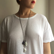 Load image into Gallery viewer, Long Blackened Sterling Silver Necklace with Black Baroque Pearl Pendant
