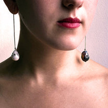 Load image into Gallery viewer, Mixed Pearl Long Straight Line Drop Green Gold Earrings