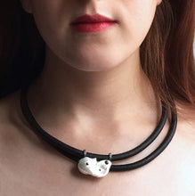 Load image into Gallery viewer, White Baroque Pearl, English Rawhide and Blackened Sterling Silver Necklace