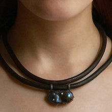 Load image into Gallery viewer, Black Baroque Pearl, English Rawhide and Blackened Sterling Silver Necklace