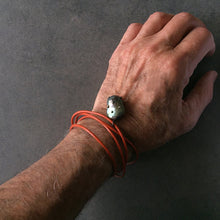 Load image into Gallery viewer, Orange Leather Cord and Black Pearl Necklace