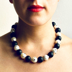 White Baroque Pearl and Matte Onyx Necklace