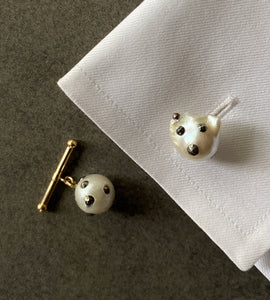 Barbell White Baroque Pearl Cufflinks in 18K Gold