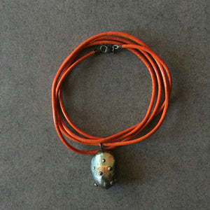 Orange Leather Cord and Black Pearl Necklace