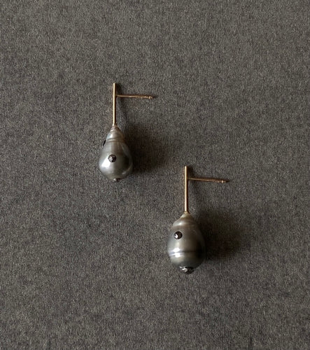 The Petite Collection Short Straight Drop Fixed Tahitian Baroque Pearl Earrings