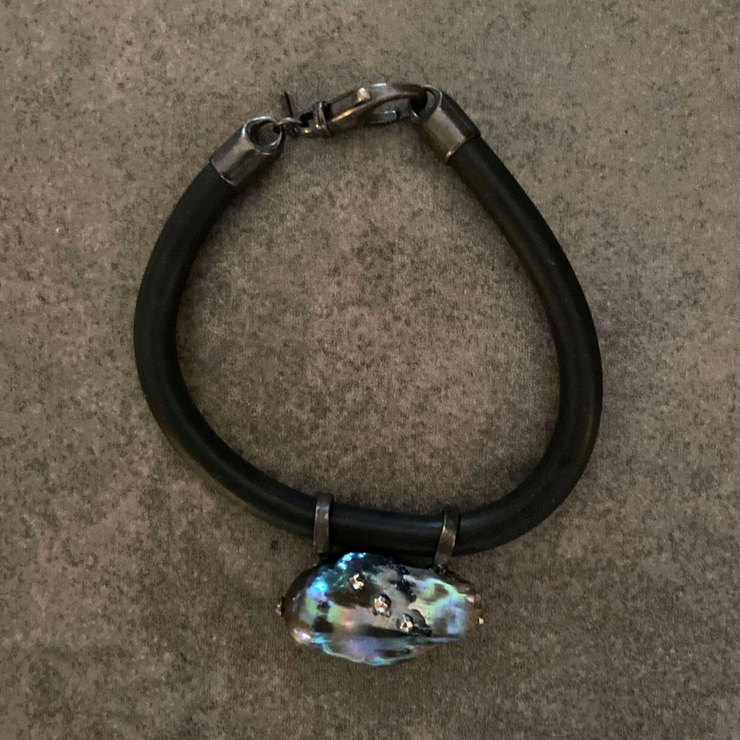 Black Baroque Sliding Pearl, Rubber and Blackened Sterling Silver Slide Bracelet