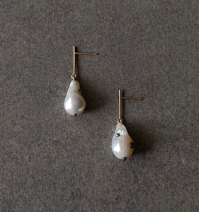 The Petite Collection Short Straight Drop Articulated White Baroque Pearl Earrings