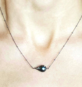 The Petite Collection Blackened Sterling Silver Necklace with Fixed Tahitian Baroque Pearl