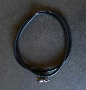 Black Baroque Sliding Pearl, Rubber Cord and Blackened Sterling Silver Necklace/Bracelet