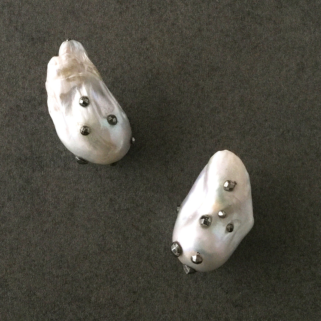Large White Pearl Stud Earrings