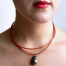 Load image into Gallery viewer, Orange Leather Cord and Black Pearl Necklace