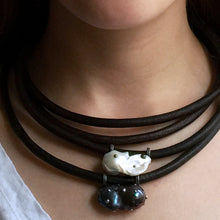 Load image into Gallery viewer, White Baroque Pearl, English Rawhide and Blackened Sterling Silver Necklace