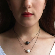 Load image into Gallery viewer, Blackened Sterling Silver Necklace with Studded Black Baroque Pearl