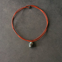 Load image into Gallery viewer, Orange Leather Cord and Black Pearl Necklace