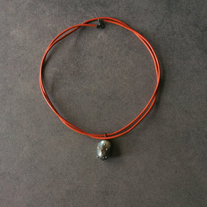 Orange Leather Cord and Black Pearl Bracelet