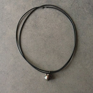 Black Leather Cord and Black Pearl Necklace