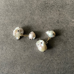 Double Sided White Pearl and Gold Cufflinks