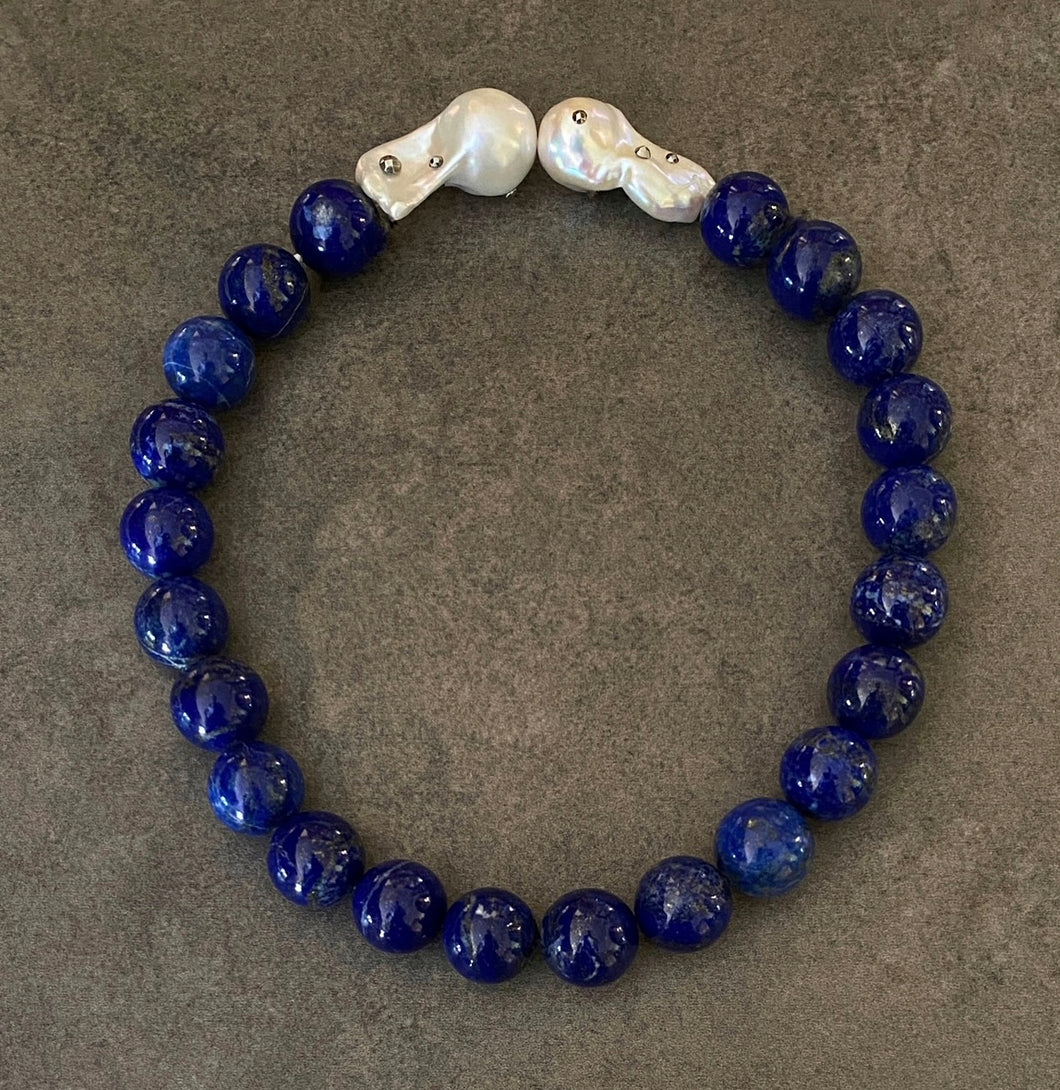 Lapis Lazuli & Pearl Clasp Necklace
