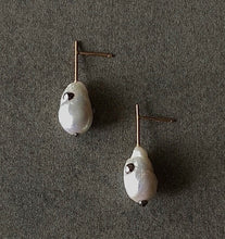 Load image into Gallery viewer, The Petite Collection Short Straight Drop Fixed White Baroque Pearl Earrings