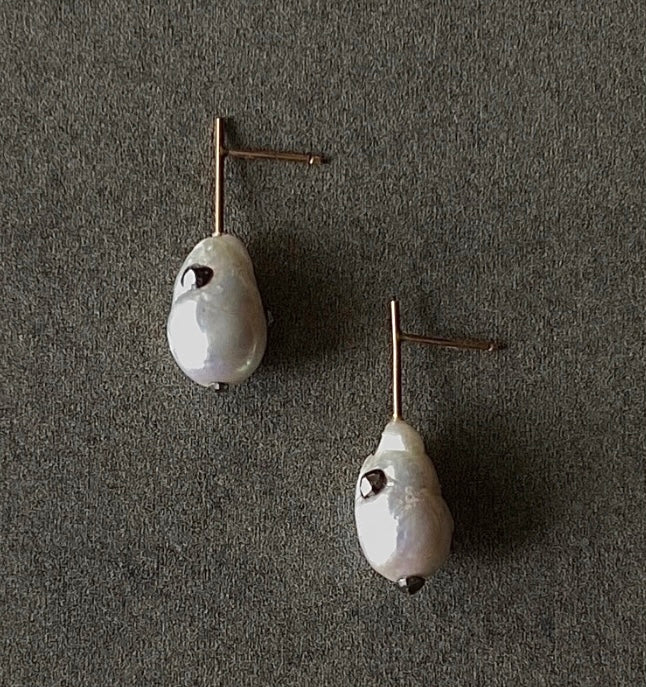 The Petite Collection Short Straight Drop Fixed White Baroque Pearl Earrings